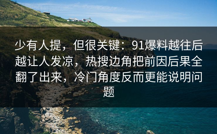少有人提，但很关键：91爆料越往后越让人发凉，热搜边角把前因后果全翻了出来，冷门角度反而更能说明问题