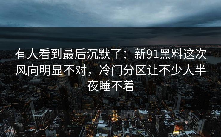 有人看到最后沉默了：新91黑料这次风向明显不对，冷门分区让不少人半夜睡不着