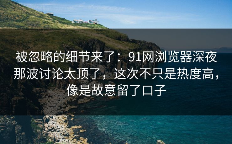 被忽略的细节来了：91网浏览器深夜那波讨论太顶了，这次不只是热度高，像是故意留了口子