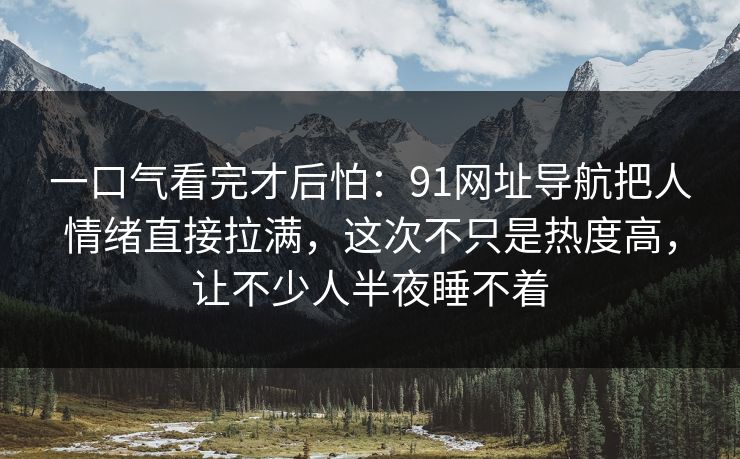 一口气看完才后怕：91网址导航把人情绪直接拉满，这次不只是热度高，让不少人半夜睡不着