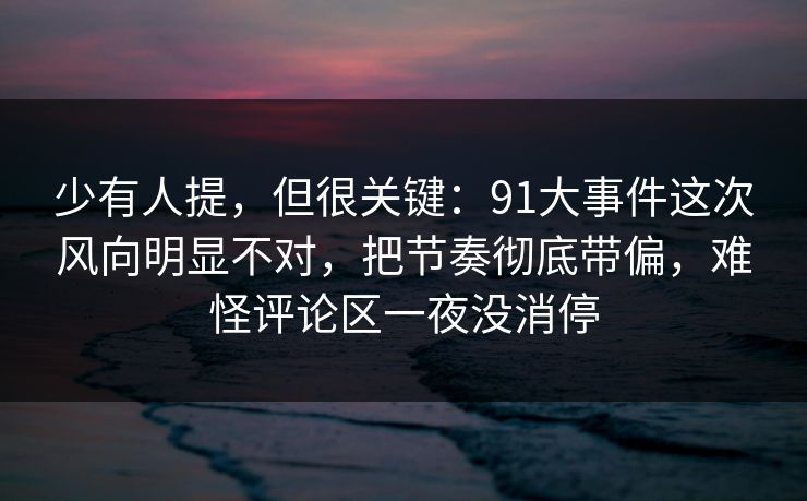 少有人提，但很关键：91大事件这次风向明显不对，把节奏彻底带偏，难怪评论区一夜没消停