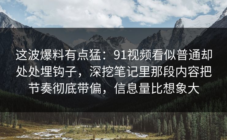 这波爆料有点猛：91视频看似普通却处处埋钩子，深挖笔记里那段内容把节奏彻底带偏，信息量比想象大